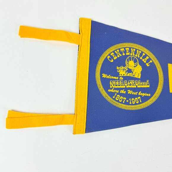 Nebraska Centennial Felt Pennant 1867-1967 Blue & Yellow Vintage - Picture 2 of 6